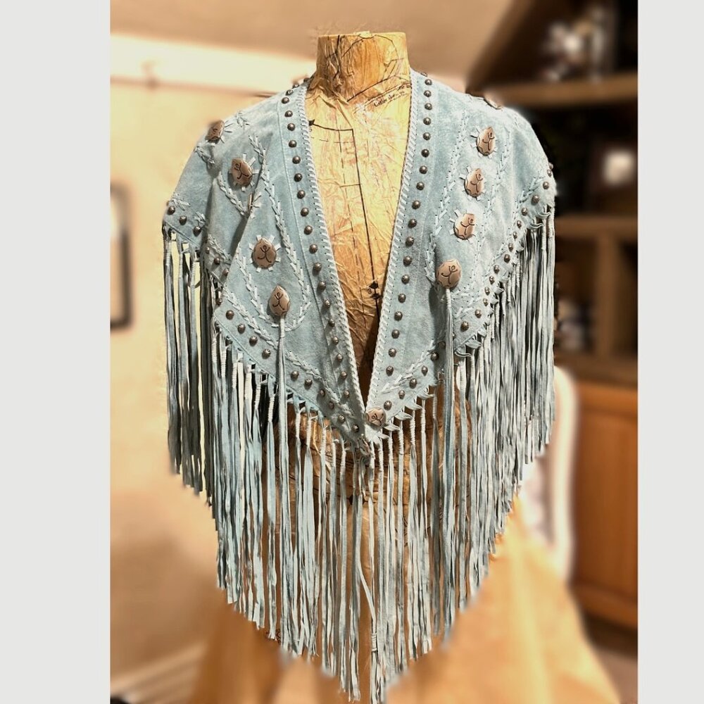 Red Clay People Turquoise leather shaw